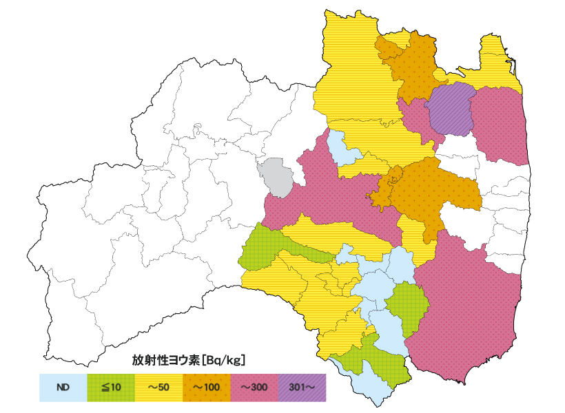 平成23年3月21日時点の放射線ヨウ素検出値